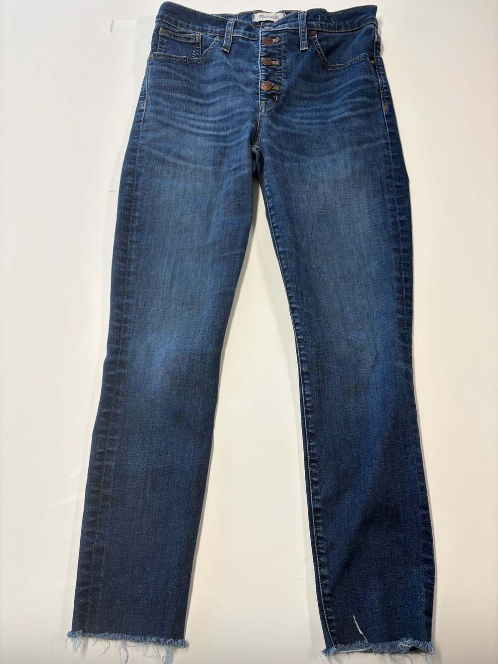 Madewell 9 Inch High Rise Skinny Jeans Blue Button Fly Raw Hem